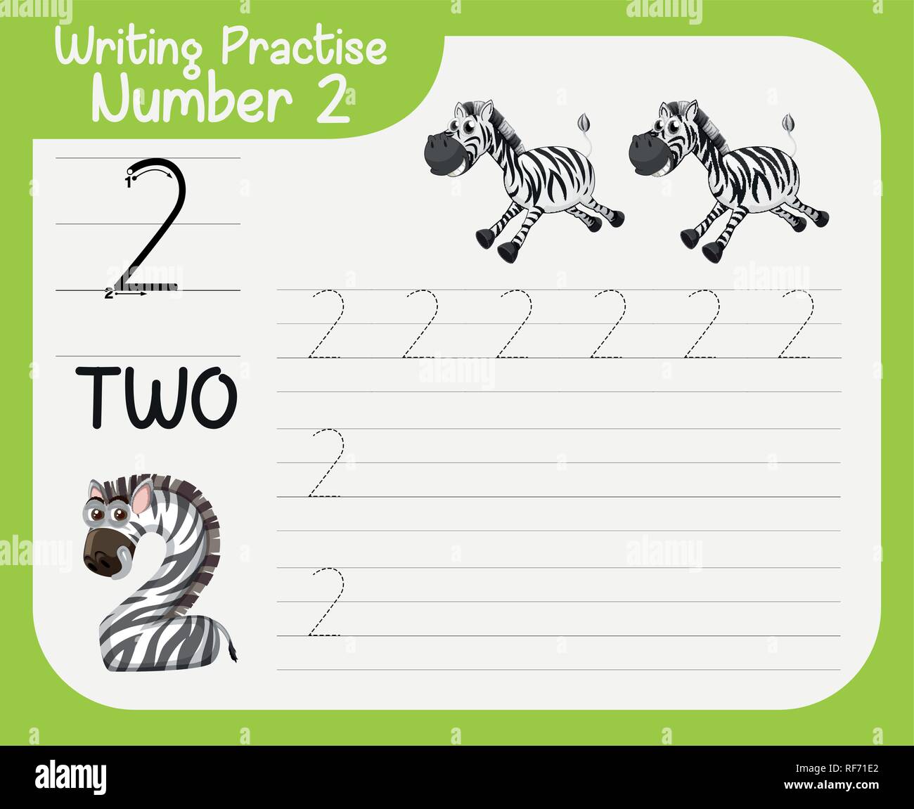 Nummer zwei tracing Arbeitsblätter Abbildung Stock Vektor