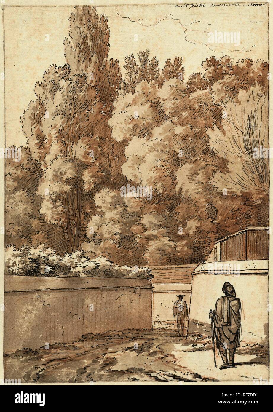 Wanderer zwischen Garten Wände. Verfasser der Stellungnahme: Jean Grandjean. Datierung: 1765 - 1781. Maße: H 270 mm x B 190 mm. Museum: Rijksmuseum, Amsterdam. Stockfoto