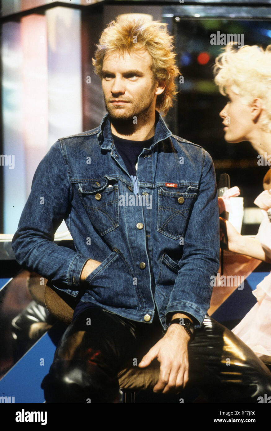 STING mit Paula Yates auf dem Rohr-TV-Show über 1984 Stockfoto