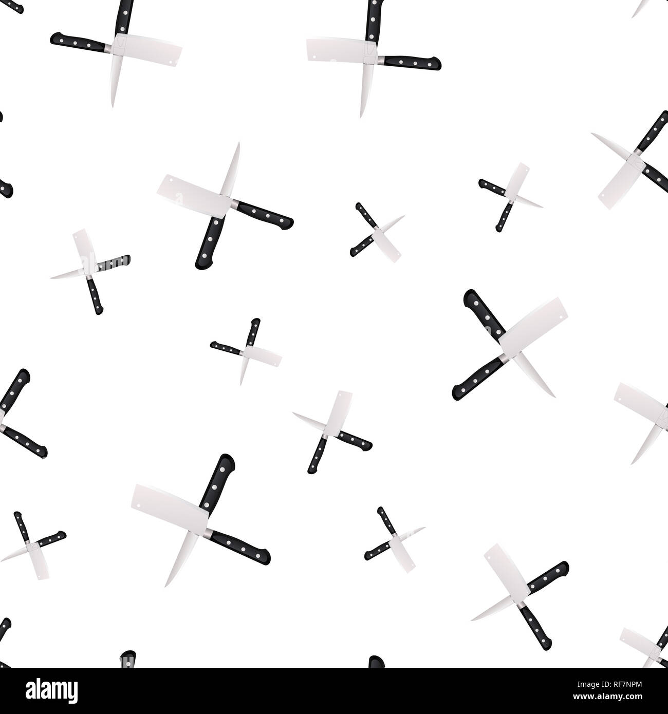 Nahtlose Muster der Küche Messer auf einem weißen Hintergrund. Illustration in 3D-Stil Stockfoto