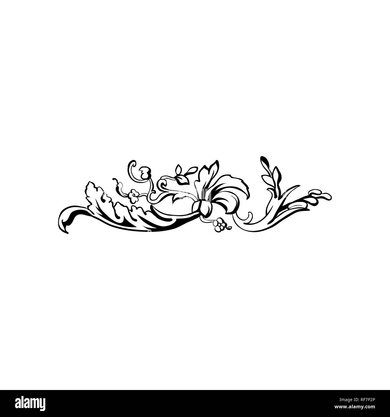 Gedeihen Vektor text Teiler. Blumen vintage kalligraphischen Verzierungen. Isolierte schwarze verzierten Design Element. Dekorative ranken Clipart. Einladung, Grußkarten, Poster filigrane Dekoration Stock Vektor