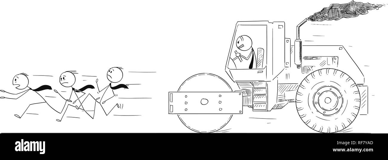 Cartoon von Geschäftsmann fahren Straßenwalze und versucht, seine Konkurrenten zu Rollen Stock Vektor