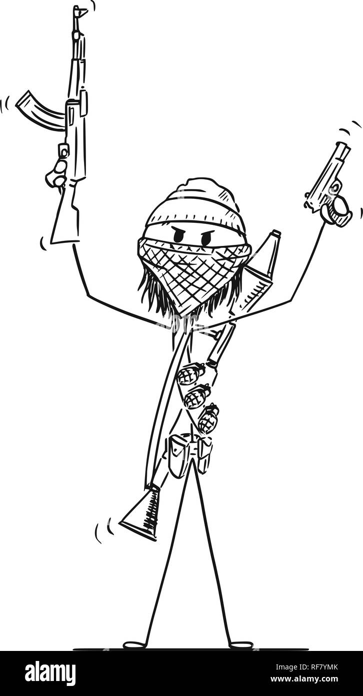 Cartoon von maskierten Islamischen Guerilla Krieger oder Kämpfer mit Waffen Stock Vektor