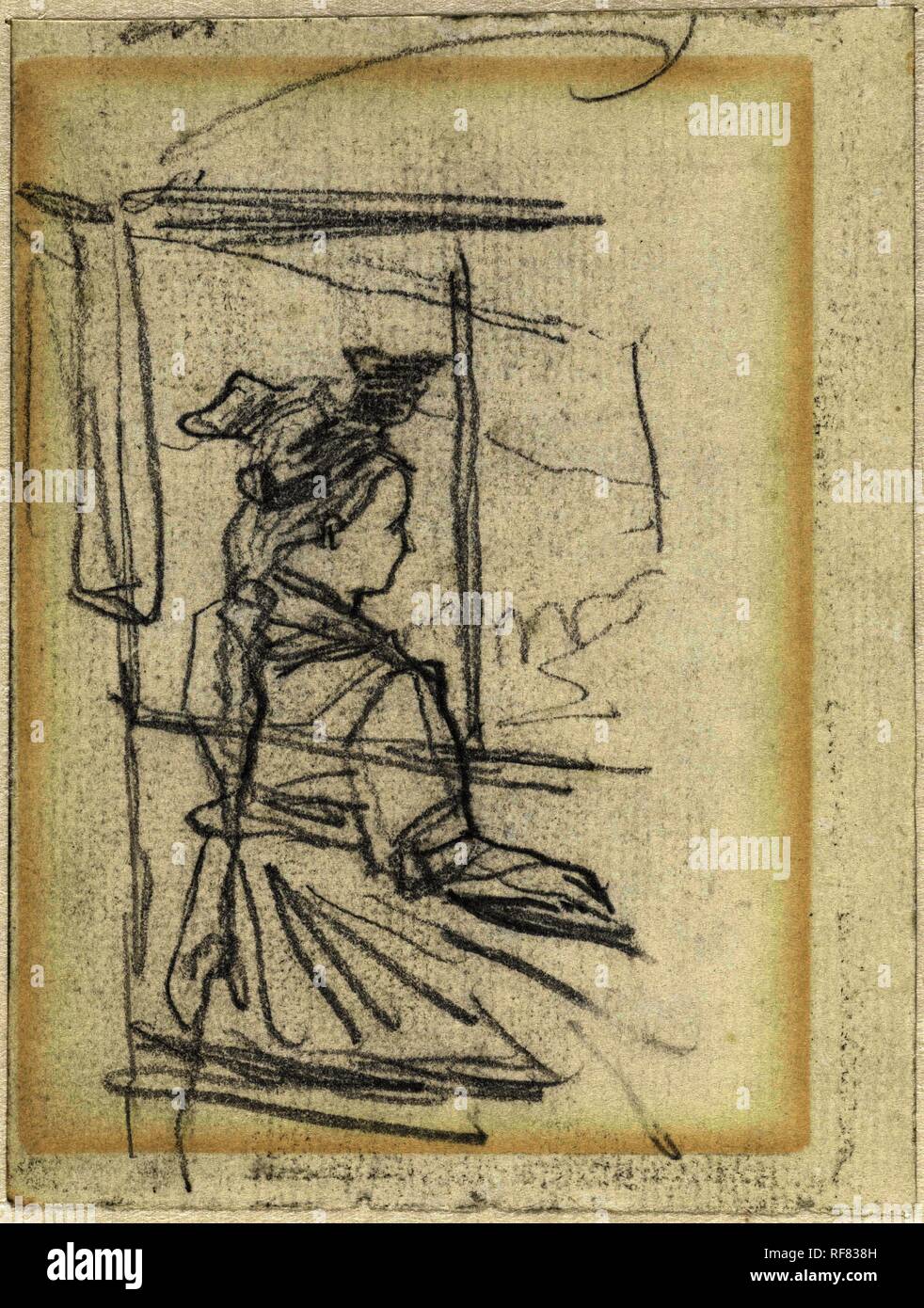 Sitzendes Mädchen. Verfasser der Stellungnahme: Jacob Maris. Datierung: 1847 - 1899. Maße: H 120 mm x B 90mm. Museum: Rijksmuseum, Amsterdam. Stockfoto