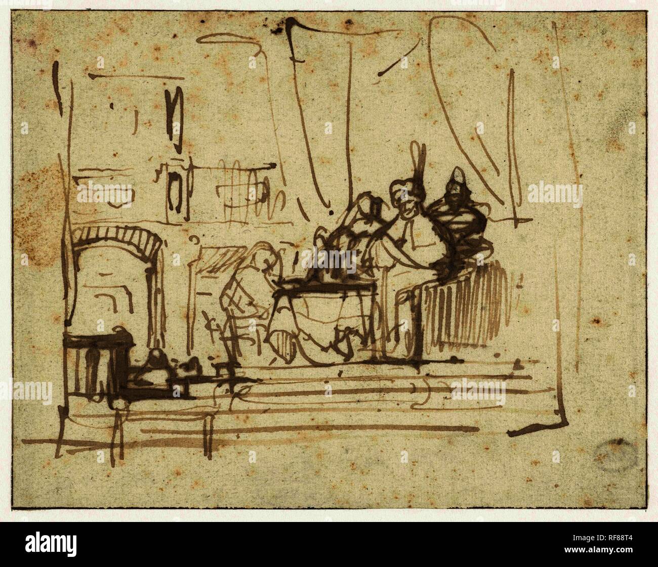 Und Veranstaltungsräume von Esther, Ahasveros Haman. Verfasser der Stellungnahme: Rembrandt van Rijn (Schule). Dating: C. 1665. Ort: Amsterdam. Maße: H 129 mm x B 164 mm. Museum: Rijksmuseum, Amsterdam. Stockfoto