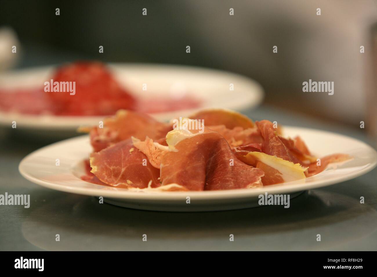 Schinken Vorspeise Gerichte in einem Restaurant in Deutschland, Europa Stockfoto