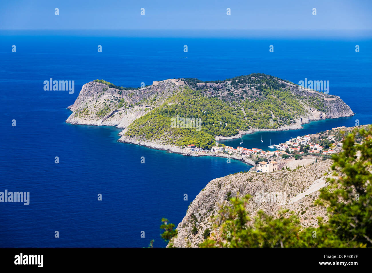 Griechenland, Insel Kefalonia, Erisos, Hafen, Panorama, Insel Kefalonia, Port Stockfoto