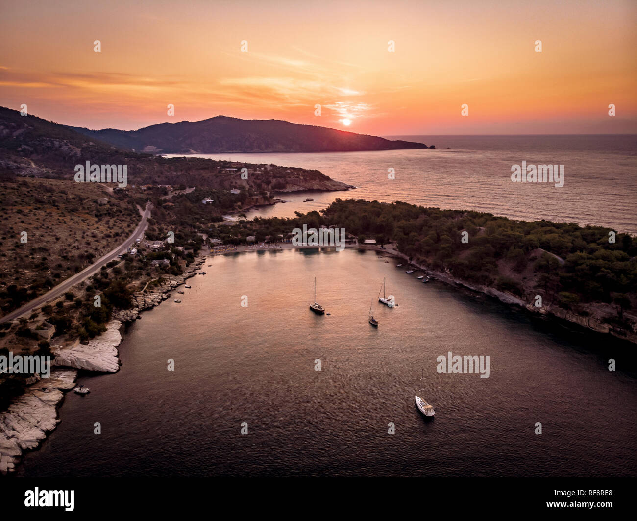 Luftaufnahme von Thassos Griechenland Marmor Strand Port Stockfoto