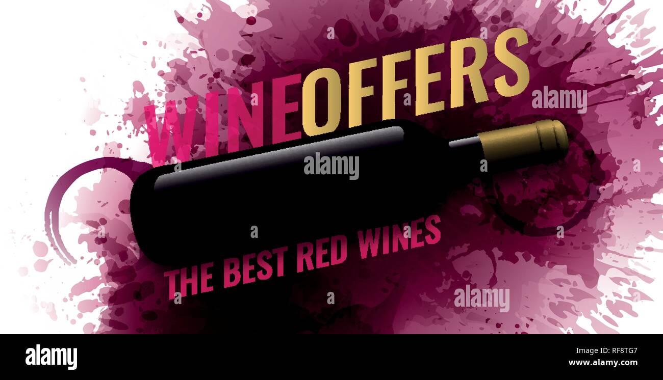 Hintergrund mit Wein Flecken, Rotwein. Abbildung: isolierter Weinflasche. Hintergrund für Banner und Werbemittel, Poster. Vektor Stock Vektor