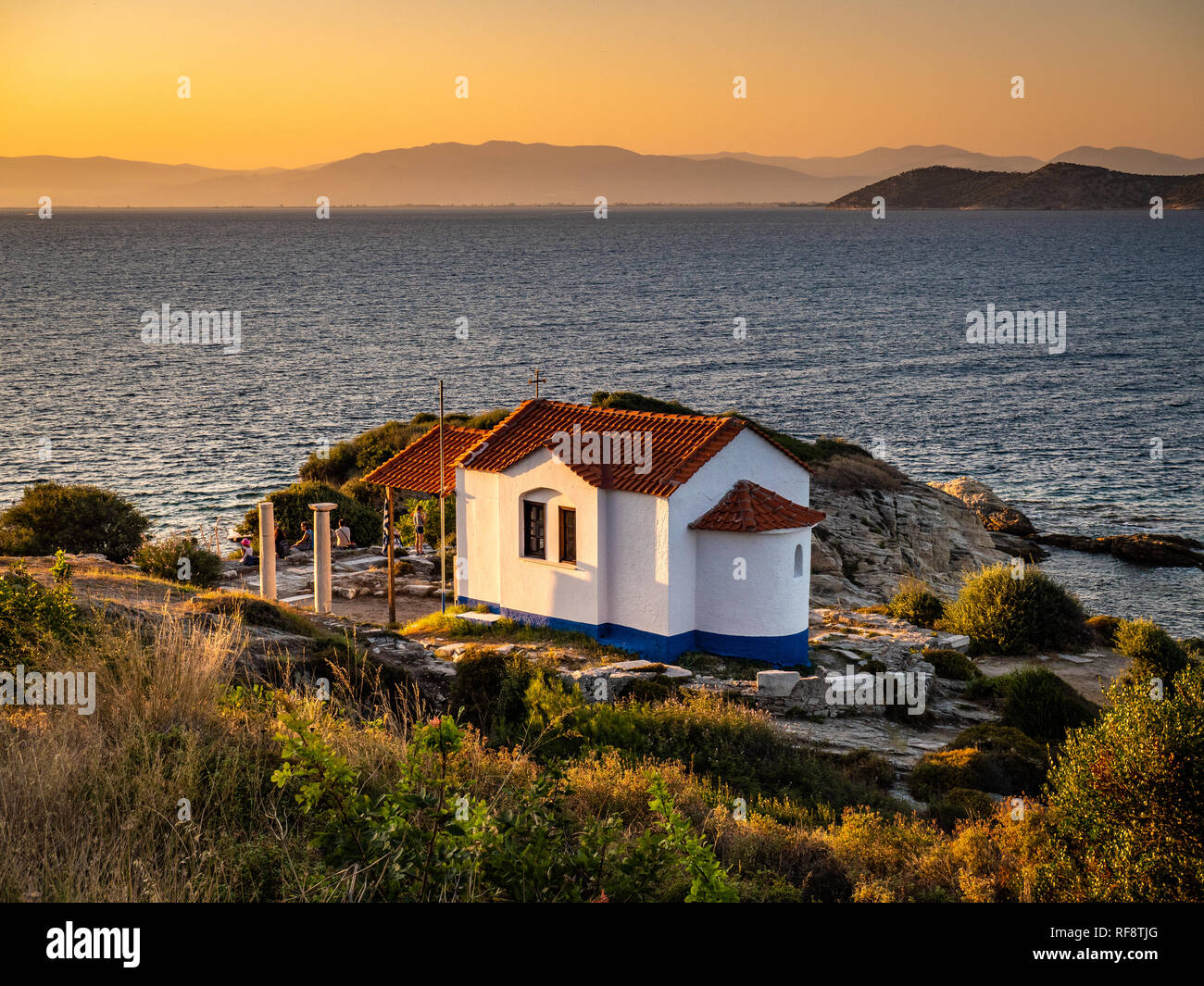 Sonnenuntergang in Thassos, Griechenland, einer Insel in der Ägäis Stockfoto