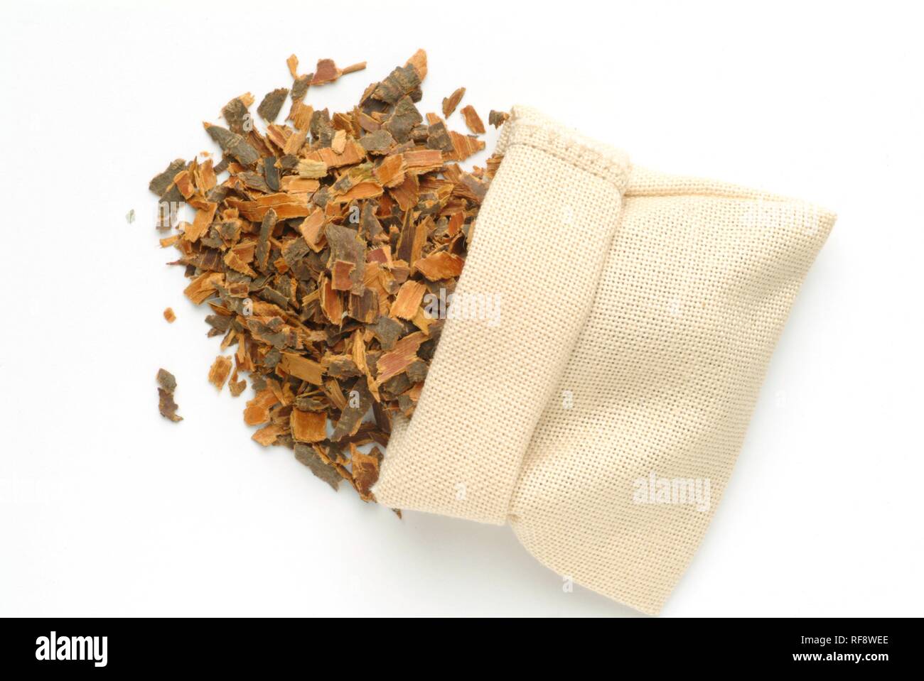Glänzend - oder das Brechen der Sanddorn, Faulbaum, Schwarz Hartriegel (FRANGULA ALNUS, Rhamnus frangula), Rinde, Heilpflanzen, Tee Stockfoto