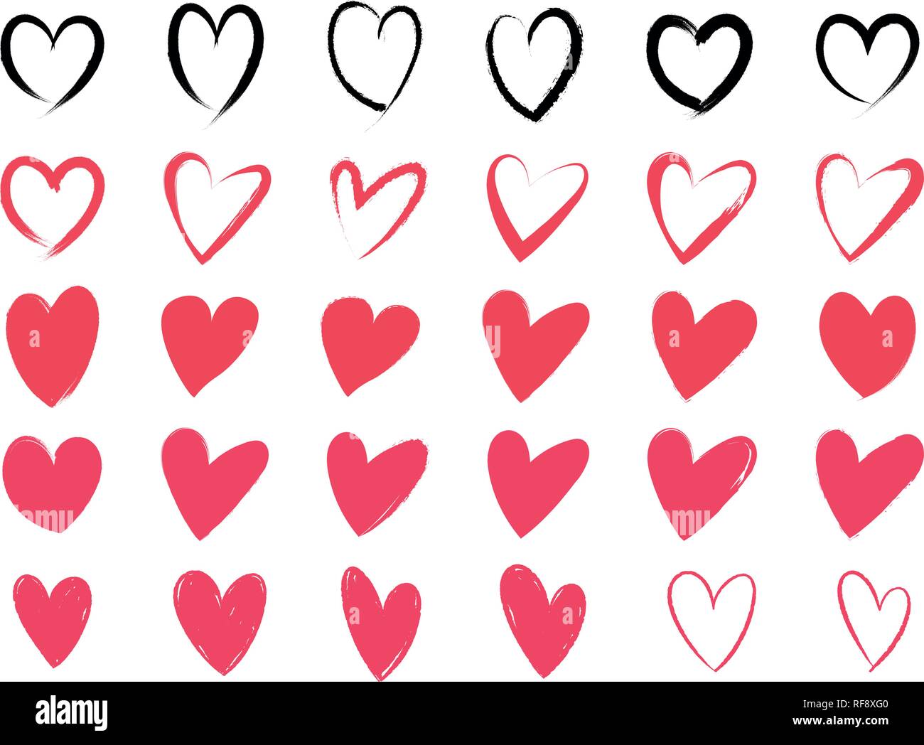 Zeichnung der Herzen. Herzen mit Bleistiftstrichen, Pinsel oder Marker. Verschiedene herzen Formen für Liebe Karten, Werbemittel, Banner, Broschüren, Poster. Vektor Stock Vektor