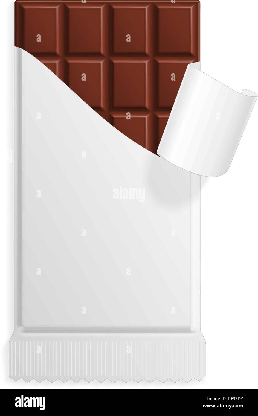Milch Schokolade in eine leere Hülle mock up. Süße Nachspeise in Package Template. Vector Illustration Stock Vektor