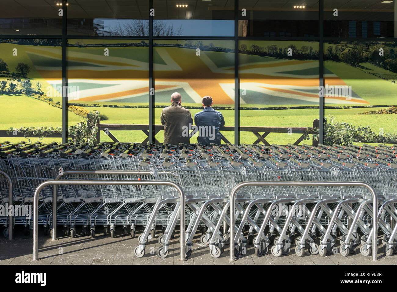 Poster Display zu einem Asda Stores Darstellung einer ländlichen Szene, Teil ihrer Verfechter der großen britischen Qualität; Northampton, Großbritannien Stockfoto