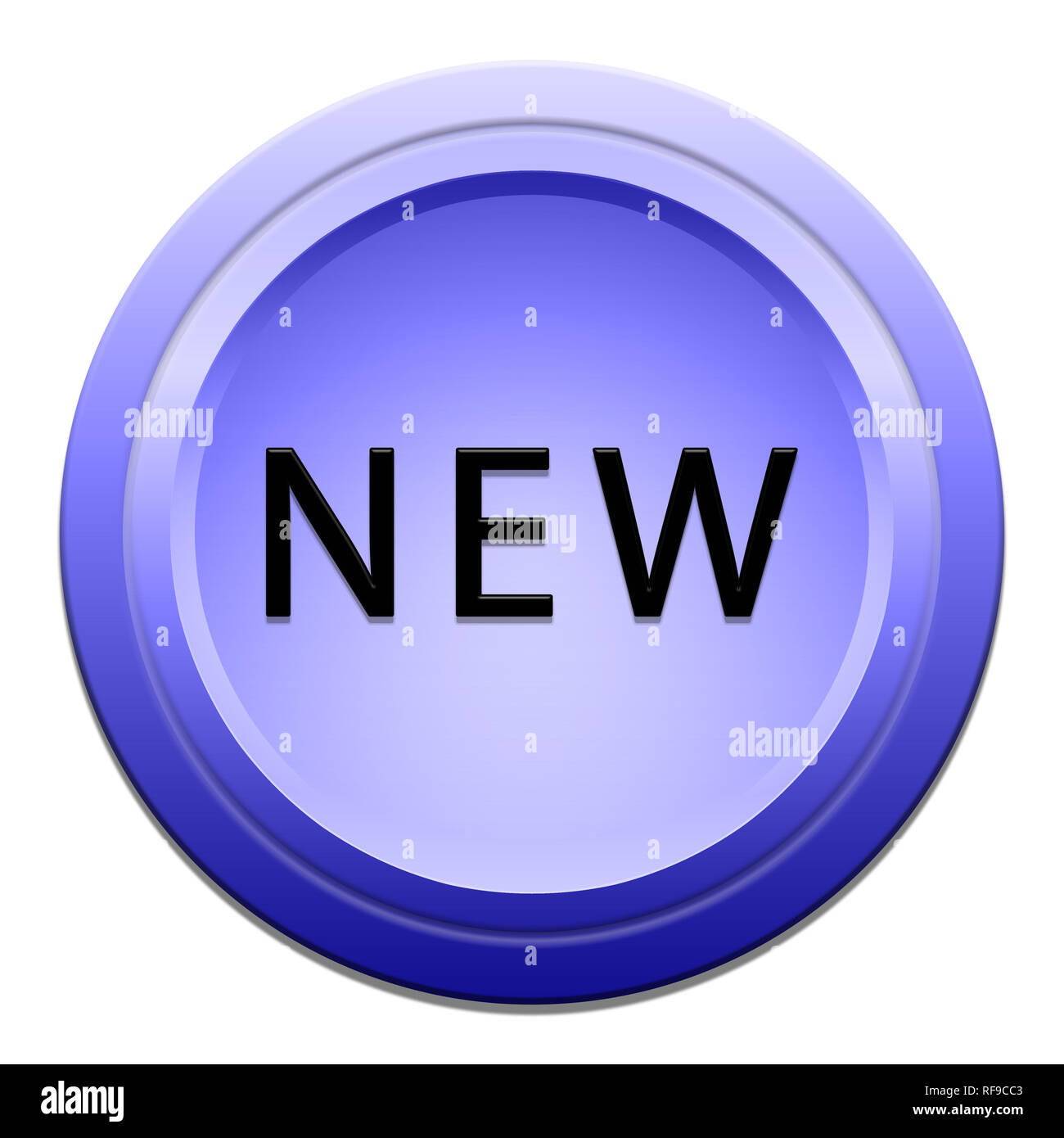 Blauen Aufkleber mit schwarzem Text auf weißem Hintergrund Stockfoto