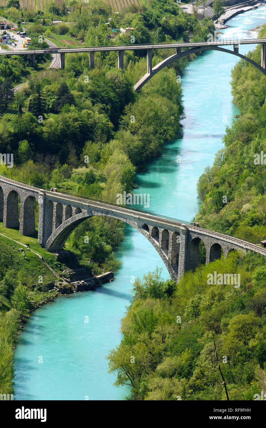 Ganz Solkan Brücke in Slowenien, Europa Stockfoto