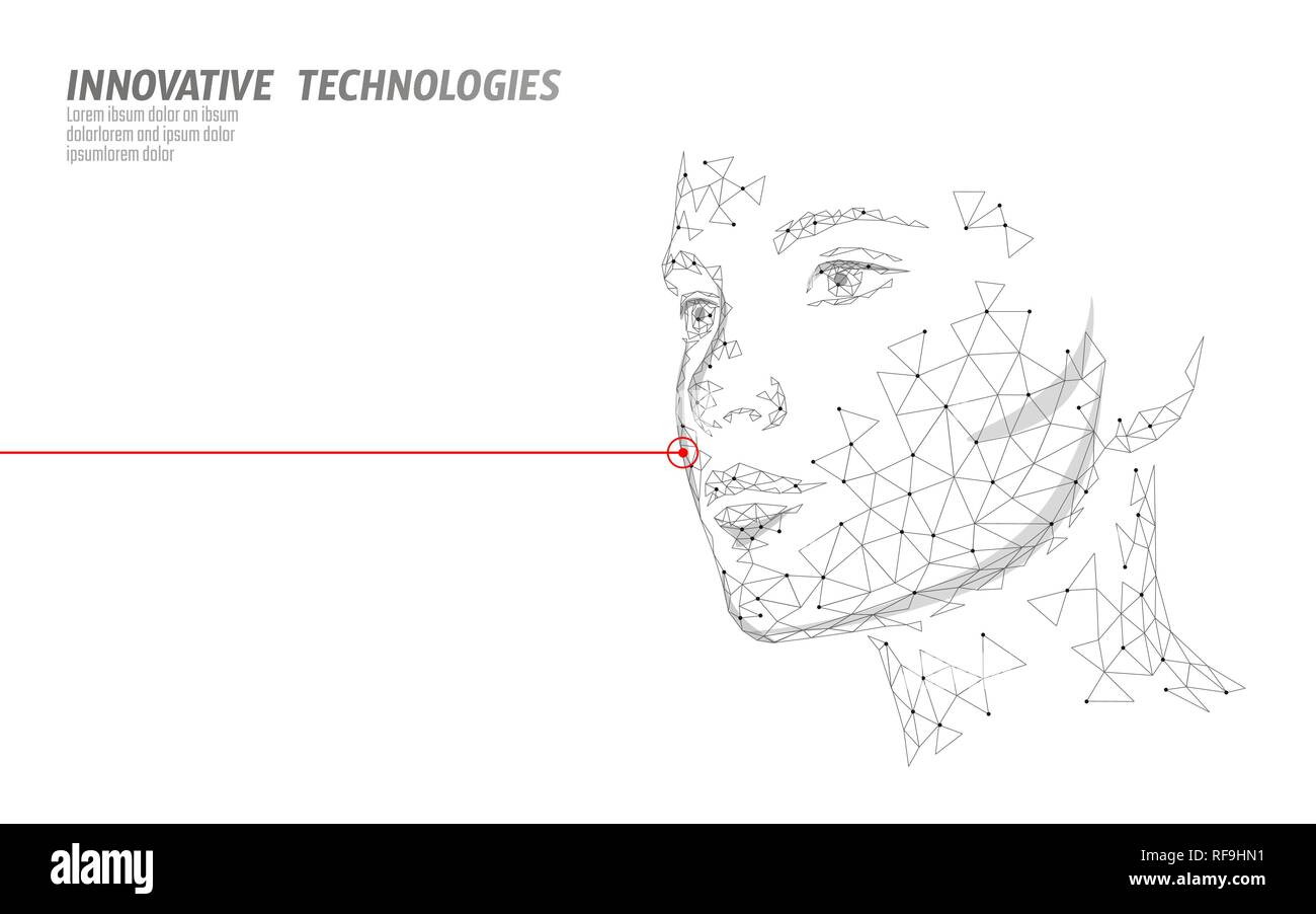 Low Poly weiblich menschliches Gesicht laser Haut Behandlung. Verjüngung verfahren Beauty Salon kümmern. Klinik Medizin Kosmetologie innovation Technologie. 3D Stock Vektor
