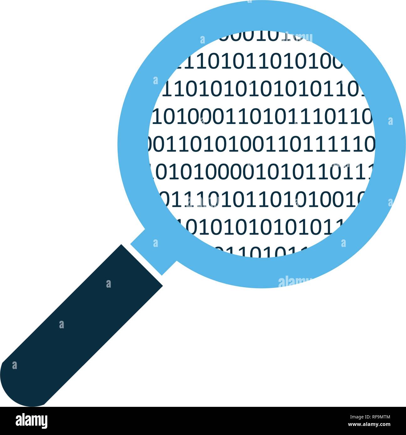 Einfache Lupe Analyse scaning Quelle der binäre Code. Vector Illustration isoliert auf weißem Stock Vektor
