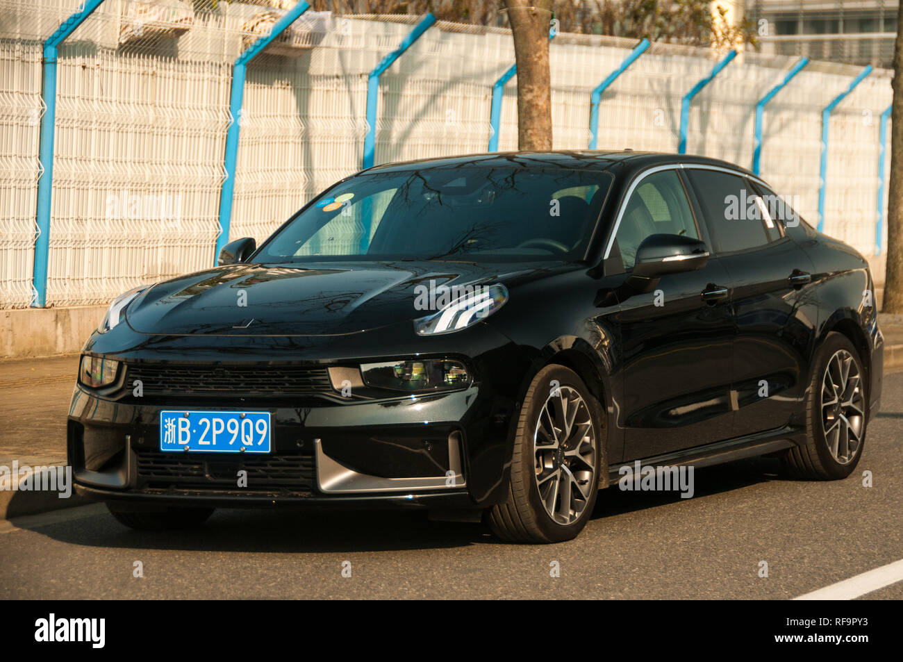 Außenaufnahmen einer Lynk&Co 03 Hyper Pro auf einem offiziellen Test Drive. Stockfoto