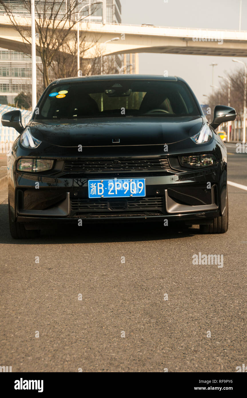 Außenaufnahmen einer Lynk&Co 03 Hyper Pro auf einem offiziellen Test Drive. Stockfoto