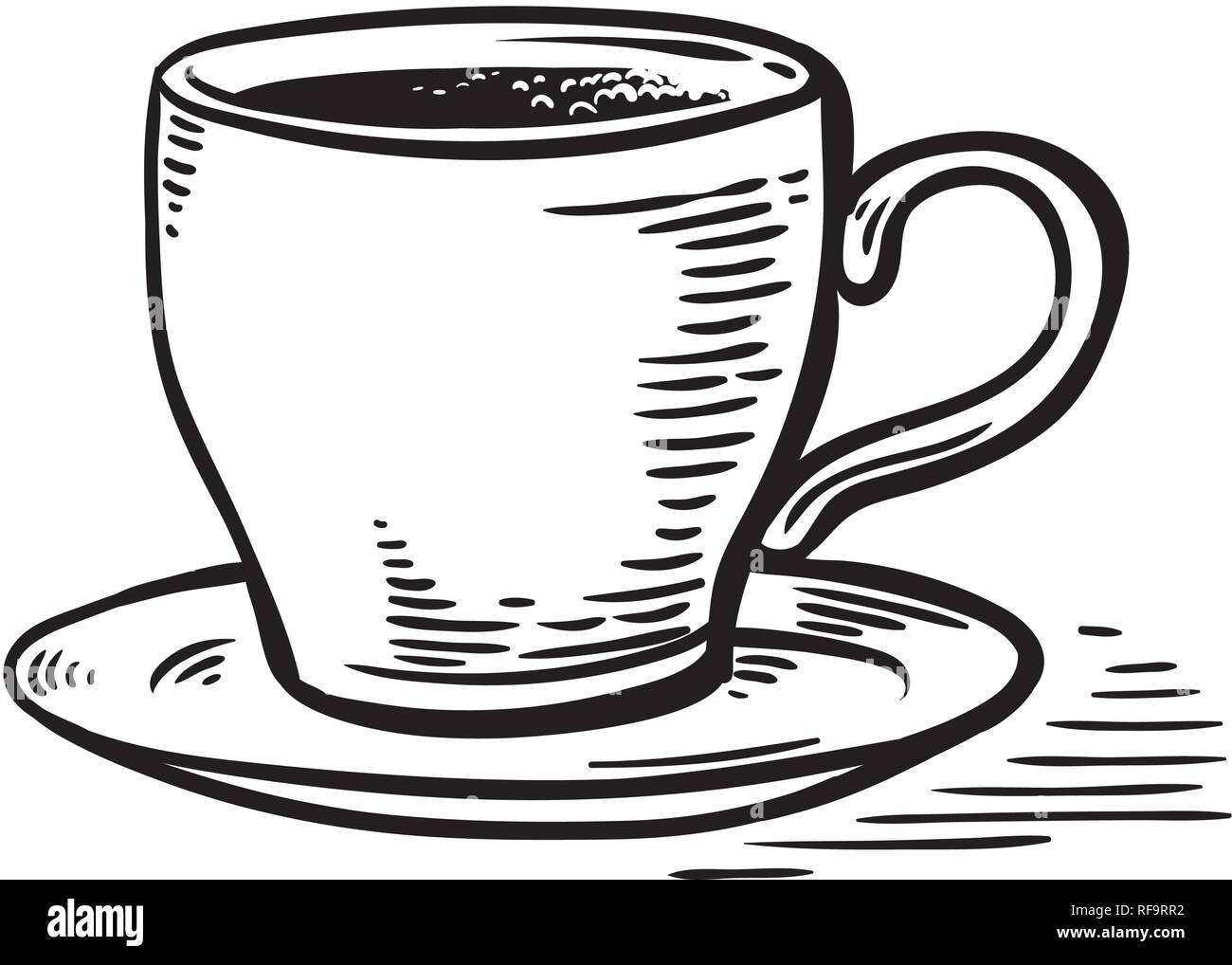 Hand Gezeichnete Skizze Schwarz Und Weiss Tasse Tee Kaffee Volle Vector Illustration Stock Vektorgrafik Alamy