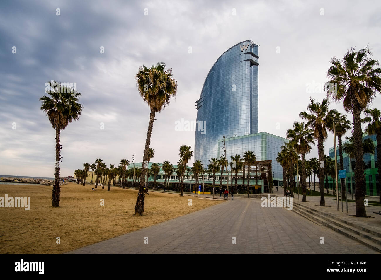 Hotel W Barcelona, in der Nähe des Hafens Stockfoto