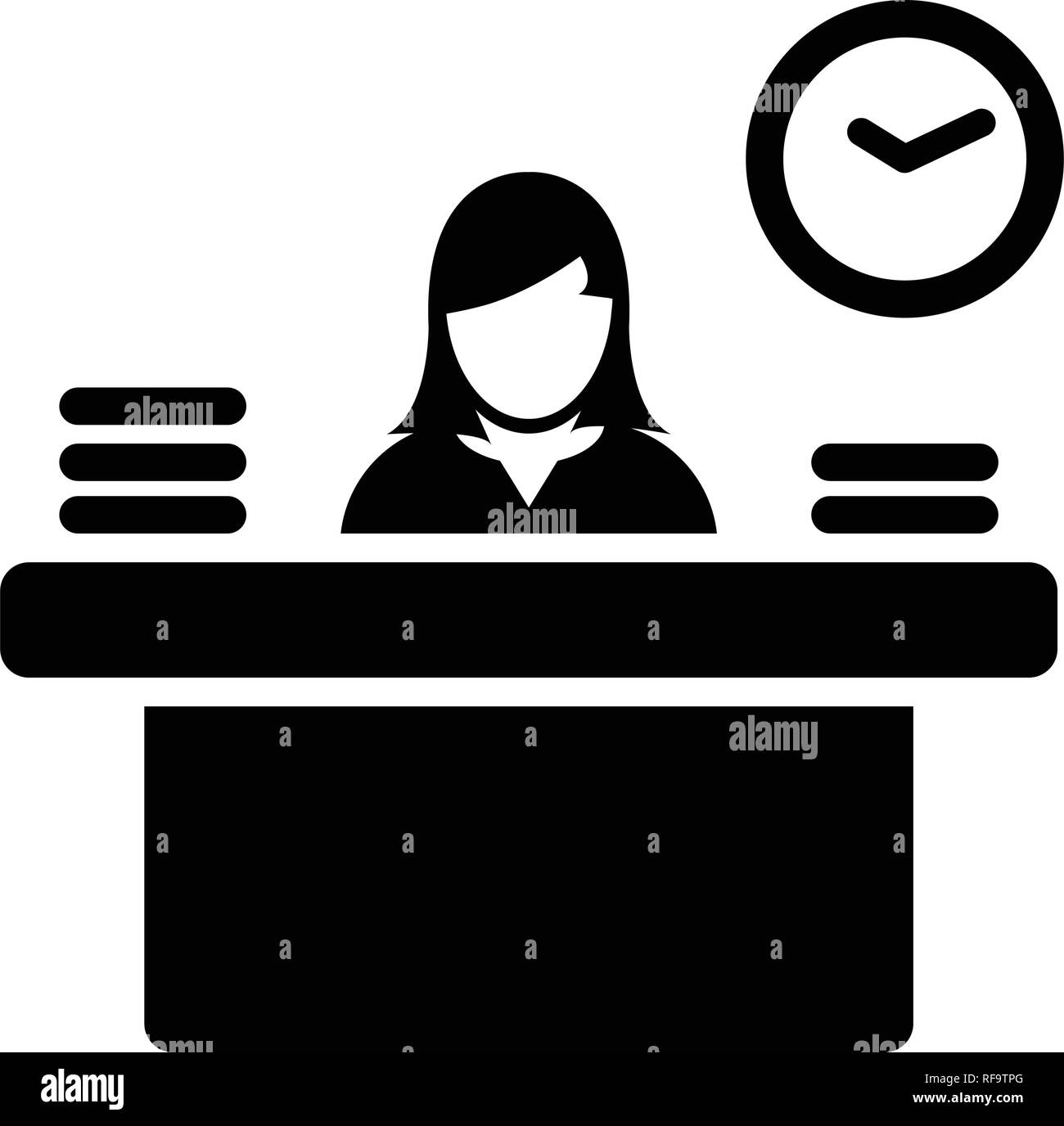 Arbeit Symbol Vektor weibliche Person avatar Symbol mit Tisch für Office Besetzung in flachen Farbe glyphe Piktogramm Abbildung Stock Vektor
