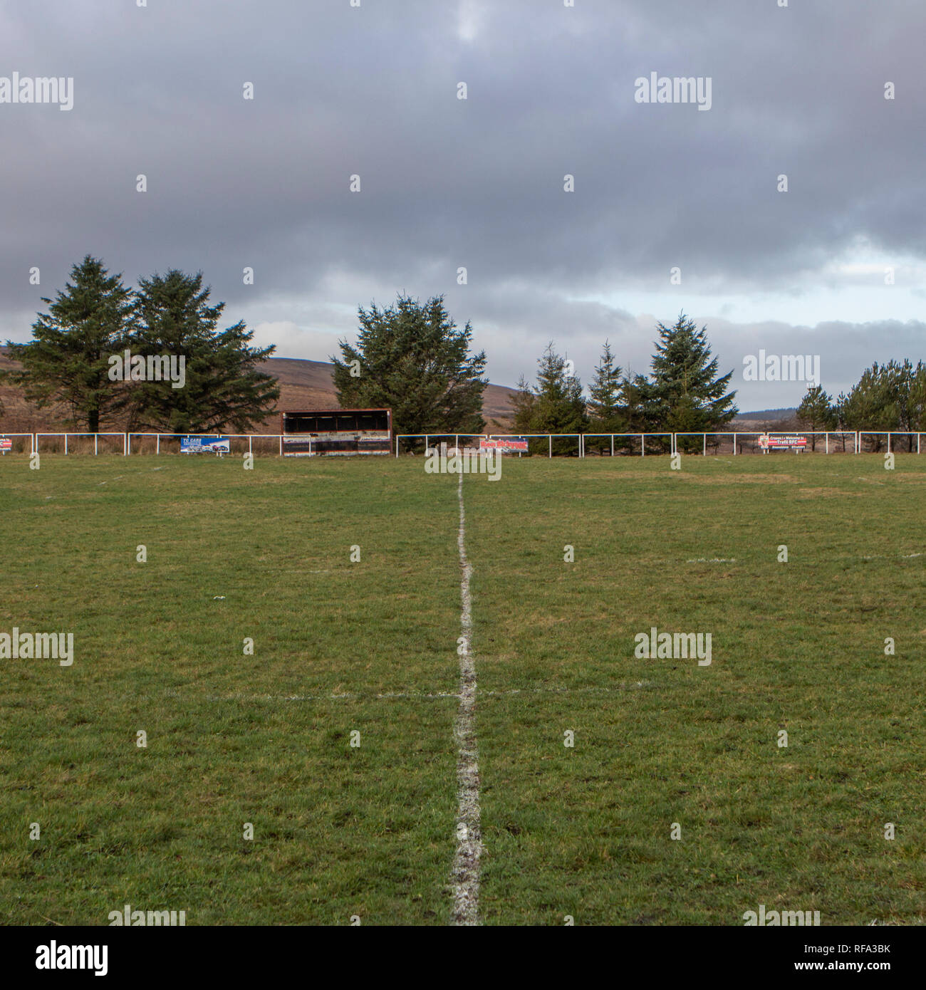 Studie über die Rugby Pitch Trefil, Wales. Stockfoto