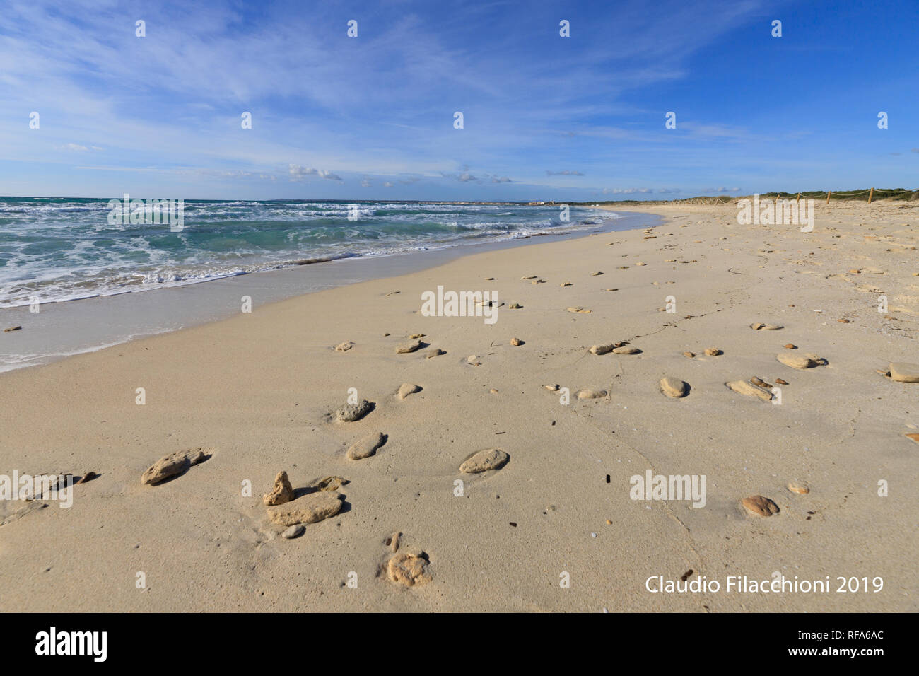 Es Trenc Mallorca Spanien Welle auf die Küste Sandstrand, marine Meer sauber Mittelmeer Stockfoto