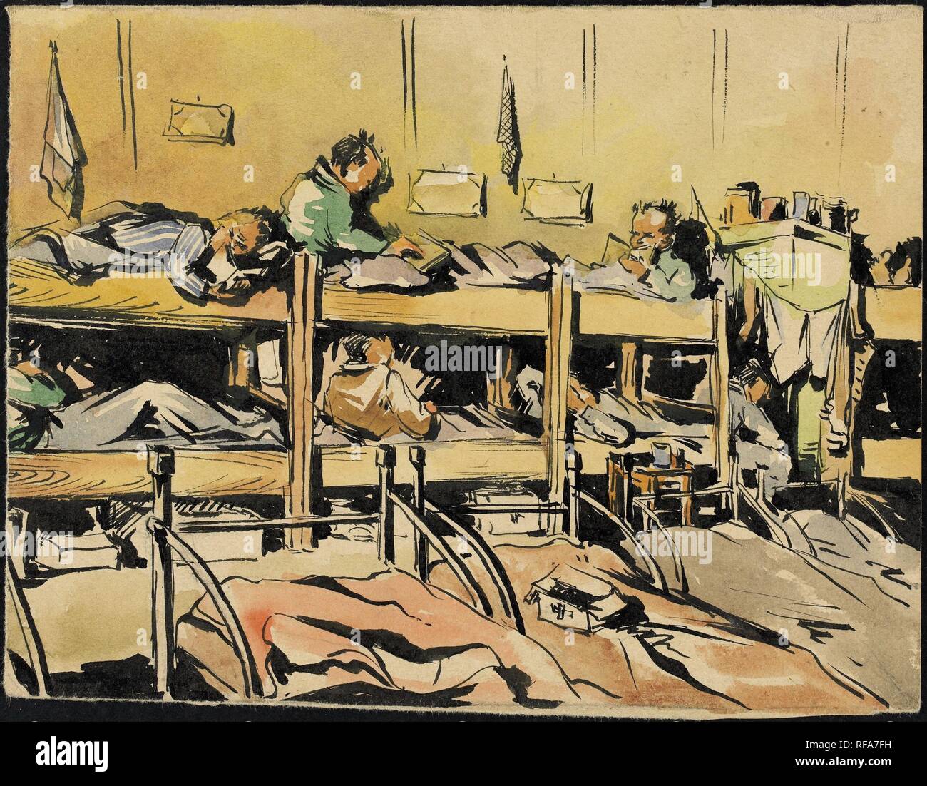 Ziekenbarak. Krijgsgevangenenkamp Stalag IVB in Mühlberg aan de Elbe (Titel der Serie). Verfasser der Stellungnahme: Wim Van Hooff. Datierung: 1944 - 1945. Ort: Mühlberg. Maße: H 15 cm x W 20 cm. Museum: Rijksmuseum, Amsterdam. Stockfoto