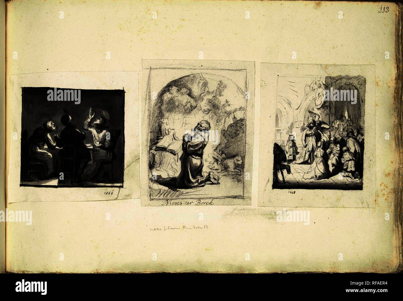 Mahlzeit von Emmaus, Heiligen Hieronymus und die Darstellung im Tempel. Artist: anonym. Artist: Rembrandt van Rijn. Verfasser der Stellungnahme: Mose Ter Borch (auf Objekt erwähnt). Datierung: 1659 - 1661. Ort: Zwolle. Maße: H 243 mm x B 360 mm. Museum: Rijksmuseum, Amsterdam. Stockfoto