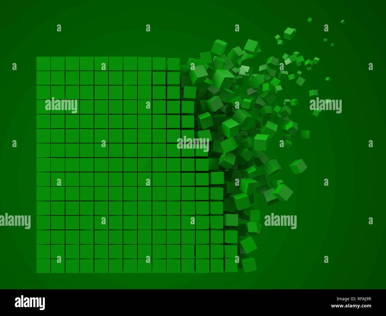 3D-Pixel quadratische Datenbaustein. Mit grünen Würfel Blöcken. drei-dimensionalen Vektor Illustration. Stock Vektor