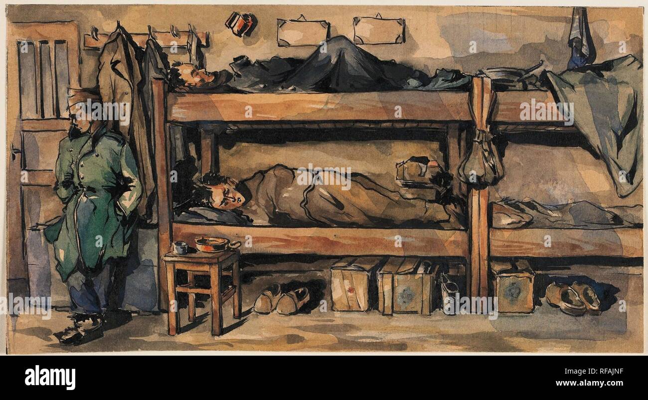 Ziekenbarak. Krijgsgevangenenkamp Stalag IVB in Mühlberg aan de Elbe (Titel der Serie). Verfasser der Stellungnahme: Wim Van Hooff. Datierung: 1944 - 1945. Ort: Mühlberg. Maße: H 13 cm x W 24 cm. Museum: Rijksmuseum, Amsterdam. Stockfoto