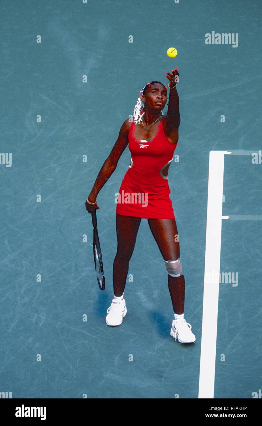 Venus Williams konkurrieren auf dem 1998 US Open Tennis Championships Stockfoto