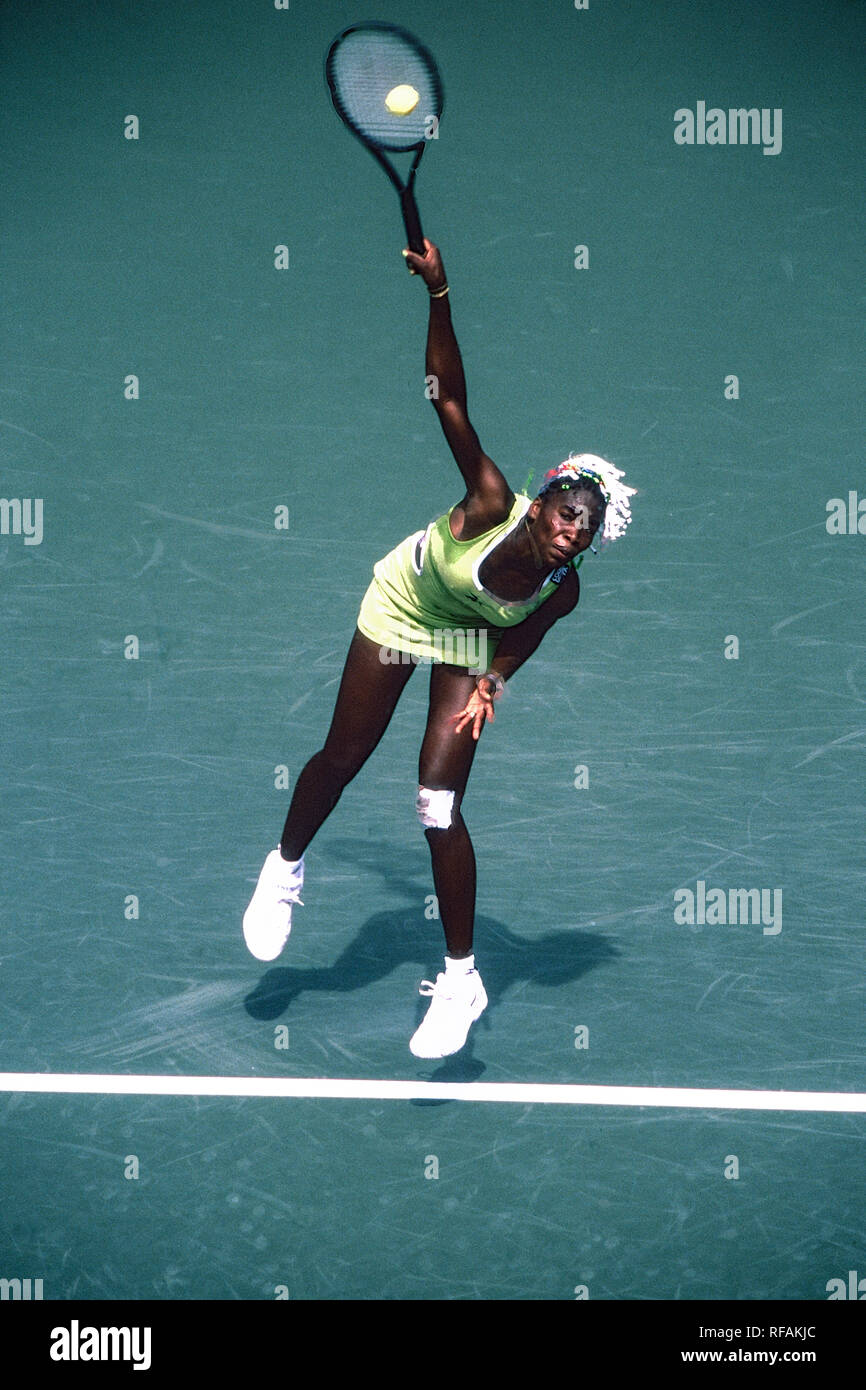 Venus Williams konkurrieren auf dem 1998 US Open Tennis Championships Stockfoto