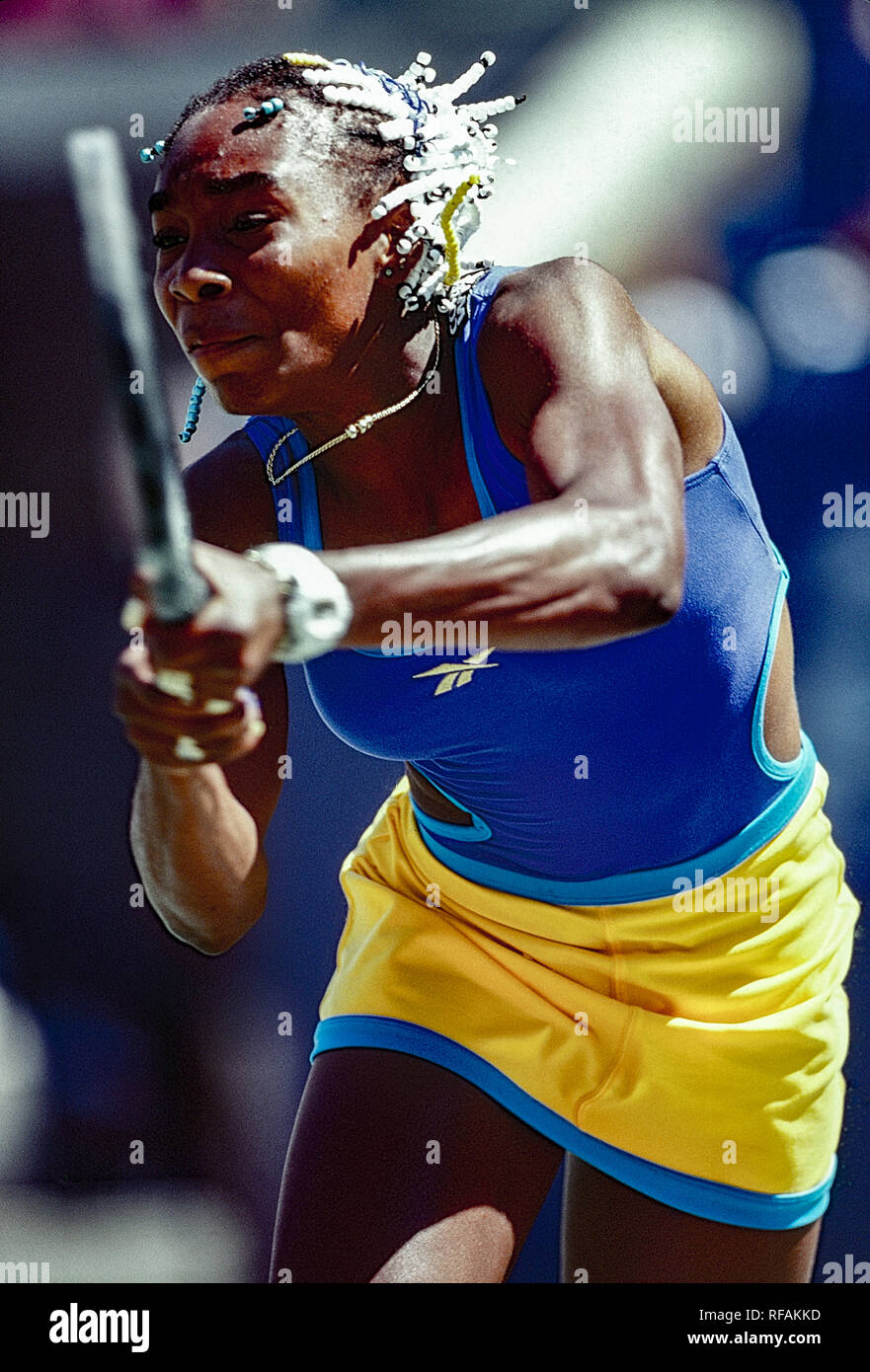 Venus Williams konkurrieren auf dem 1998 US Open Tennis Championships Stockfoto