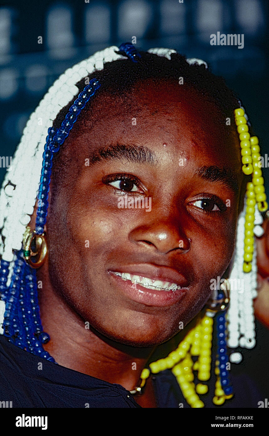 Venus Williams konkurrieren auf dem 1998 US Open Tennis Championships Stockfoto