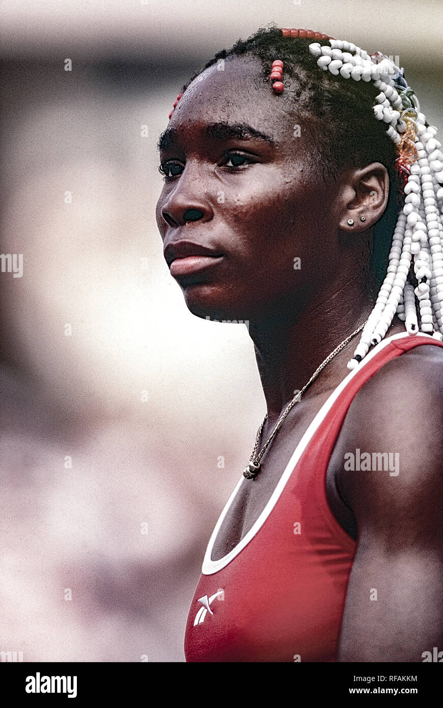 Venus Williams konkurrieren auf dem 1998 US Open Tennis Championships Stockfoto