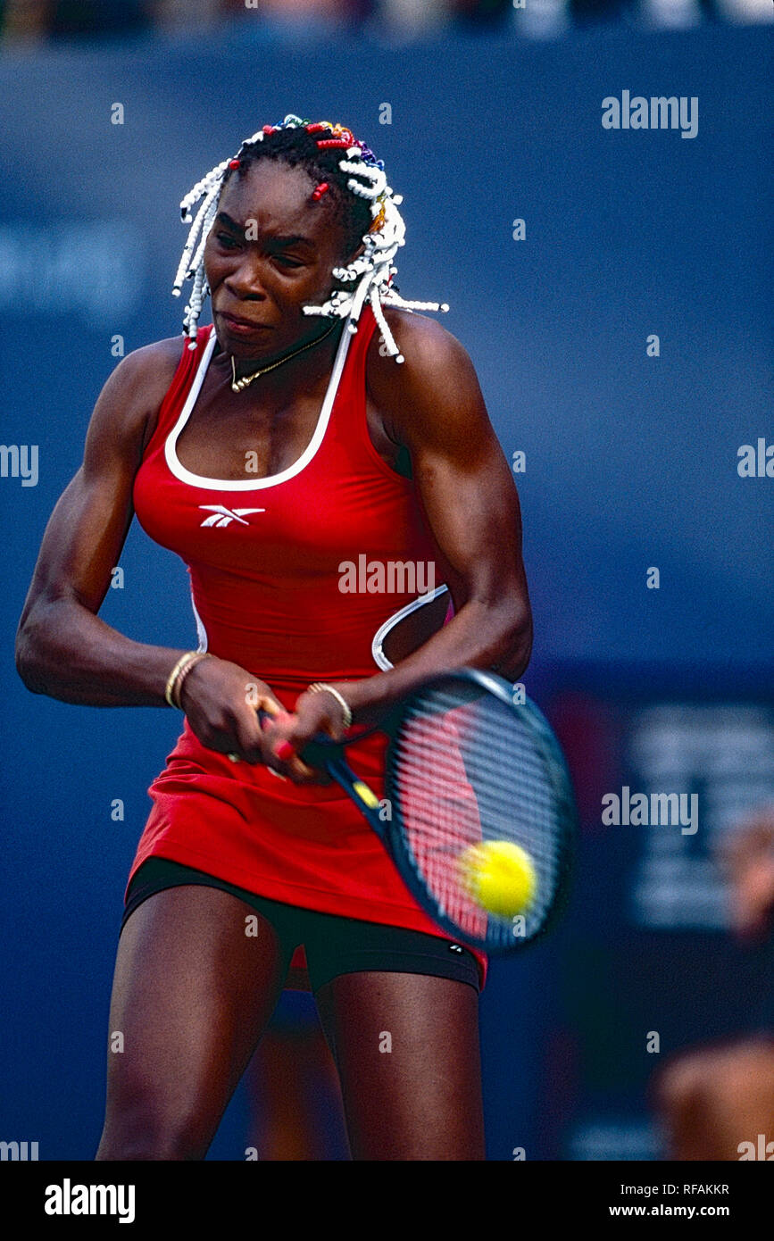 Venus Williams konkurrieren auf dem 1998 US Open Tennis Championships Stockfoto