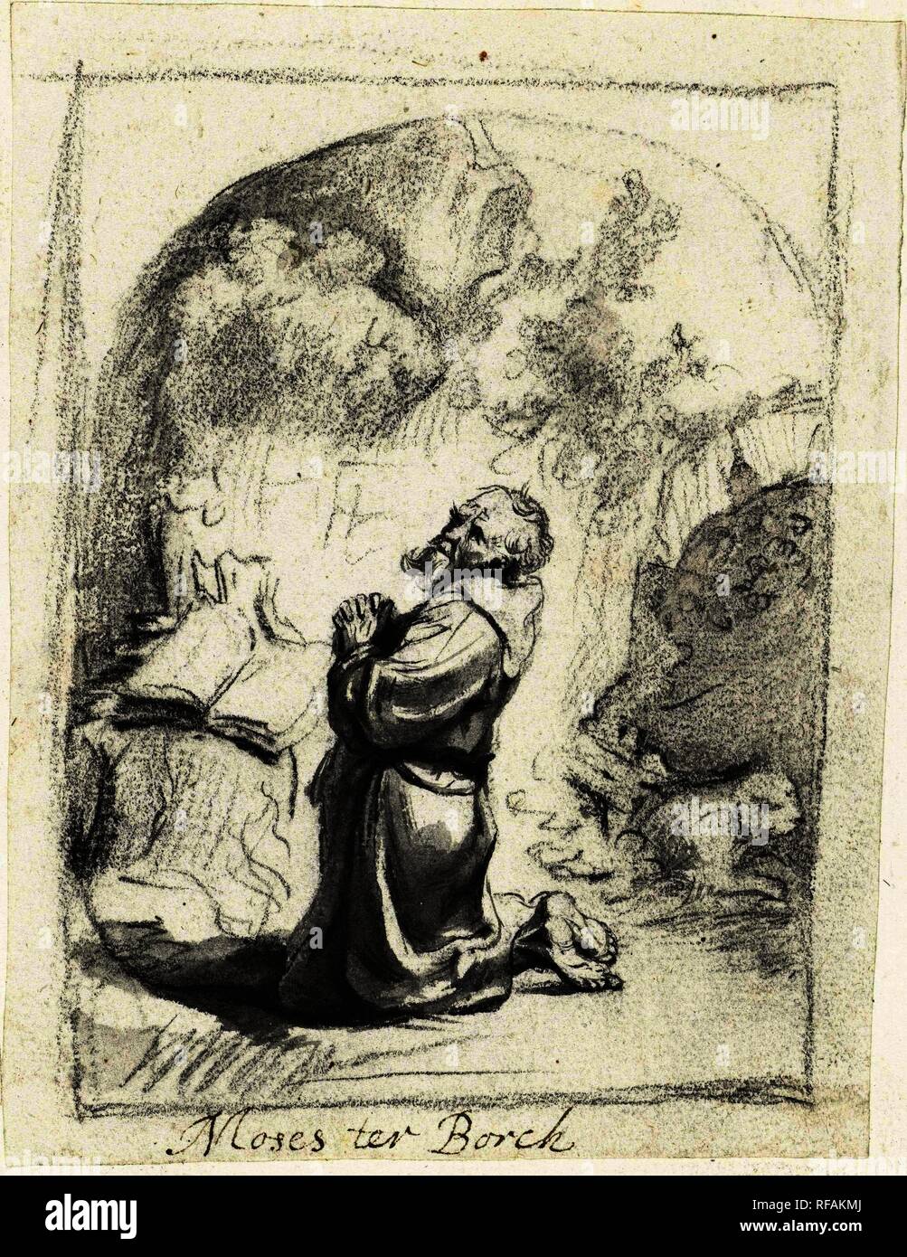 Heiligen Hieronymus im Gebet. Artist: Rembrandt van Rijn. Verfasser der Stellungnahme: Mose Ter Borch (auf Objekt erwähnt). Datierung: 1659 - 1661. Ort: Zwolle. Maße: H 110 mm x W 85mm. Museum: Rijksmuseum, Amsterdam. Stockfoto