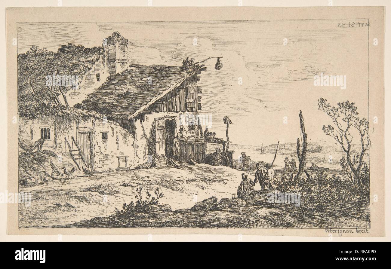 Rustikale Landschaft. Artist: Nicolas Pérignon der Ältere (Französisch, Nancy 1726-1782 Paris). Maße: Blatt: 4 9/16 x 7 5/8 in. (11,6 x 19,3 cm). Datum: 1772. Museum: Metropolitan Museum of Art, New York, USA. Stockfoto