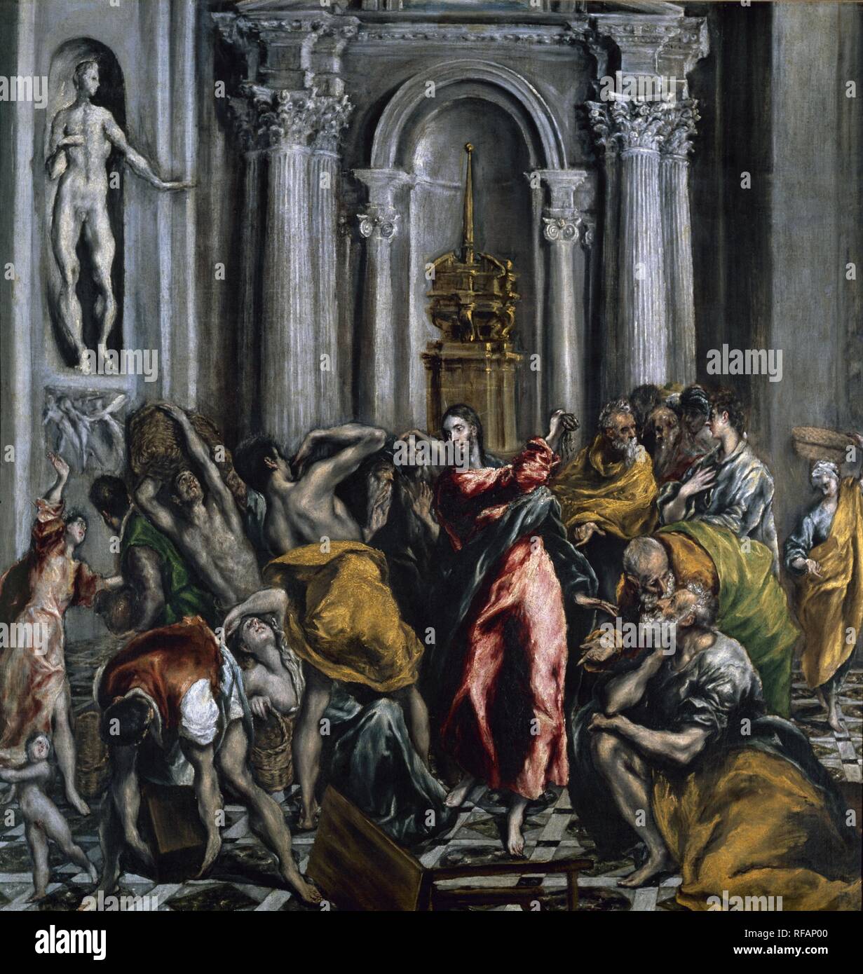Jesus die Händler aus dem Tempel - 1610/14 - 106 x 104 cm, Öl auf Leinwand. Autor: GRECO, El. Lage: Iglesia de San Gines. MADRID. Spanien. Stockfoto