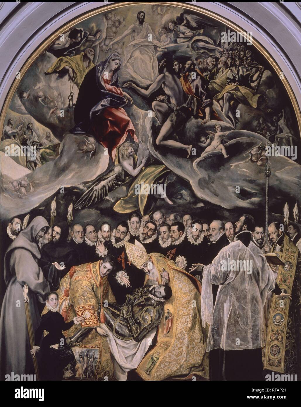 "Das Begräbnis des Grafen Orgaz", 1587, Öl auf Leinwand, 480 × 360 cm. Autor: GRECO, El. Lage: Iglesia de Santo Tomé. Toledo. Spanien. Stockfoto