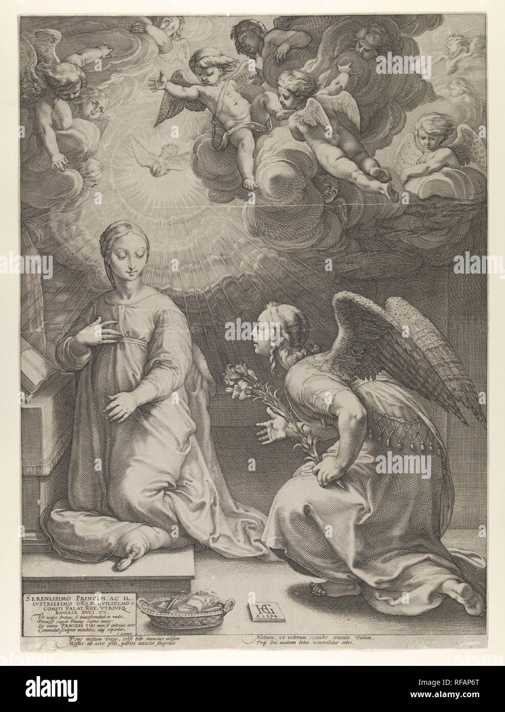 Verkündigung von der Geburt und der frühen Leben Christi. Artist: Hendrick Goltzius (Niederländischen, Mühlbracht 1558-1617 Haarlem). Maße: Blatt: 18 15/16 x 14 in. (48,1 x 35,5 cm). Datum: 1594. Museum: Metropolitan Museum of Art, New York, USA. Autor: Hendrick Goltzius. Hendrik Goltzius. Stockfoto