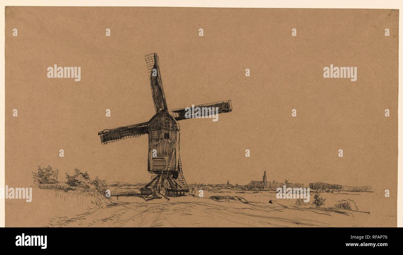 Windmühle, Mit Stadt in Sicht. Verfasser der Stellungnahme: Willem Bastiaan Tholen. Datierung: 1870 - 1931. Maße: h 333 mm × W571 mm. Museum: Rijksmuseum, Amsterdam. Stockfoto
