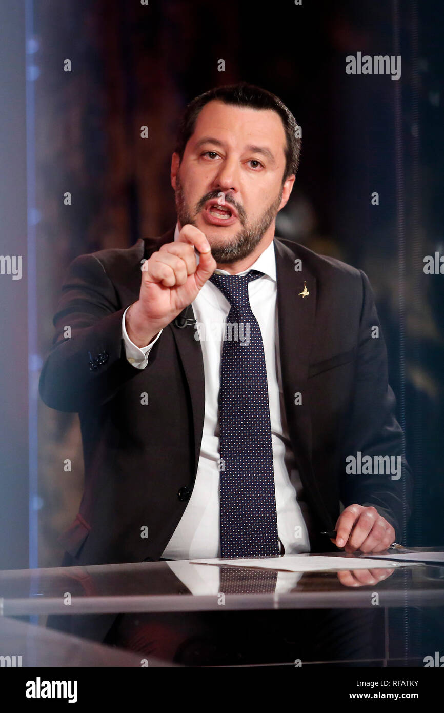 Matteo Salvini Rom, 24. Januar 2019. Der italienische Minister für Innere Angelegenheiten wird als Gast in der TV-Show Povera Italia. Foto Samantha Zucchi Insidefoto Stockfoto