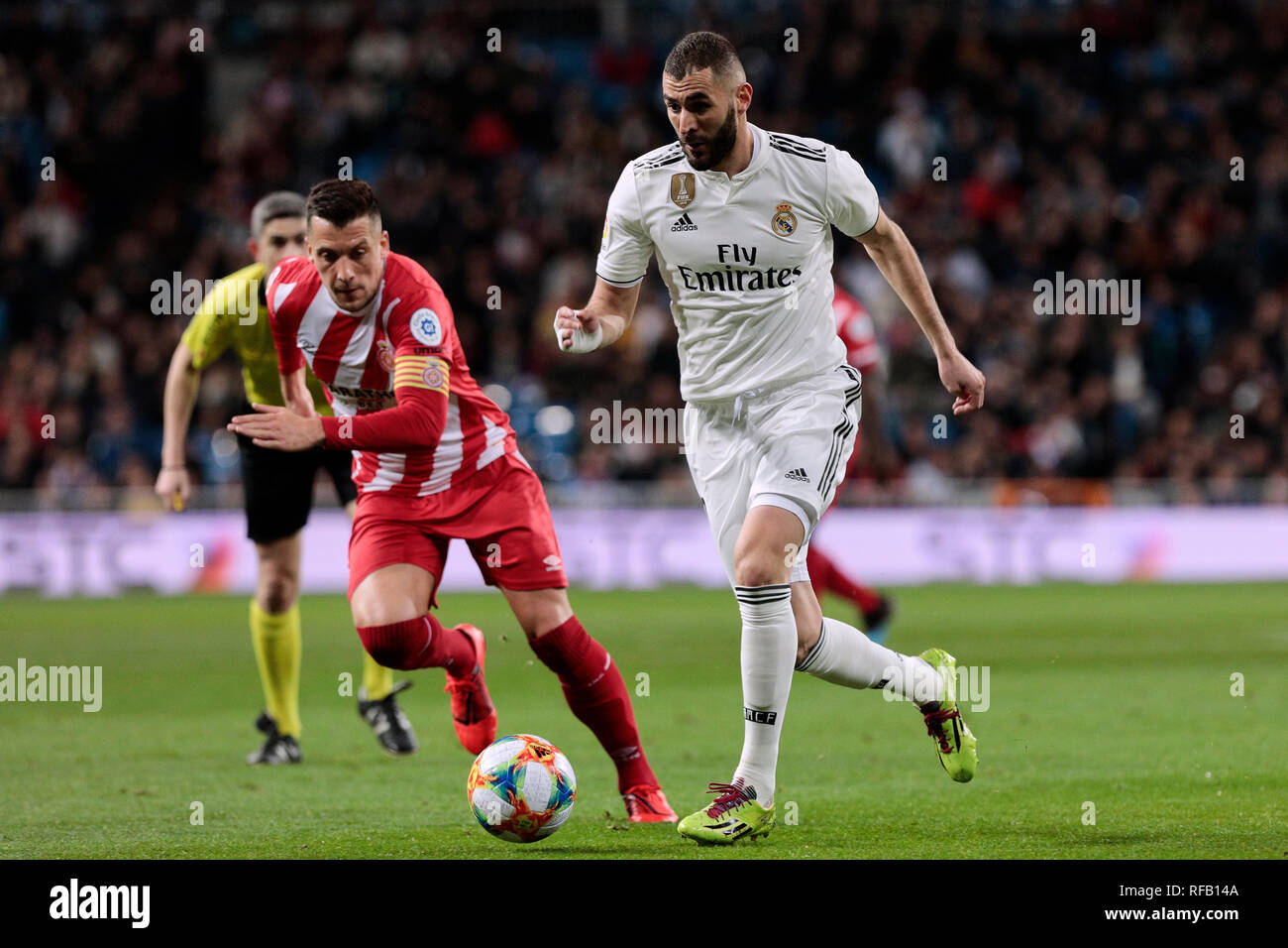 Real Madrids Karim Benzema während der Copa del Rey Match zwischen Real Madrid und FC Girona im Santiago Bernabeu. (Endstand: Real Madrid 4 Girona - FC2) Stockfoto