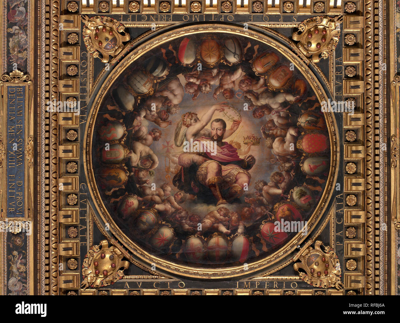Apotheose von Cosimo I. Datum / Zeitraum: 1563 - 1565. Öl Malerei auf Holz. Höhe: 540 mm (21.25 in); Breite: 540 mm (21.25 in). Autor: Giorgio Vasari. VASARI, Giorgio. Stockfoto
