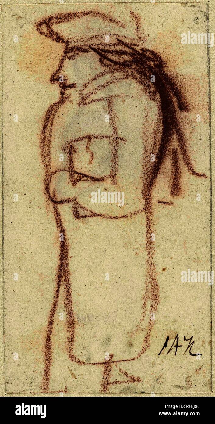 Karikatur eines stehende Mann, auf der linken Seite, von der Seite gesehen. Verfasser der Stellungnahme: Simon Andreas Krausz. Datierung: 1770 - 1825. Maße: H 134 mm x B 72 mm. Museum: Rijksmuseum, Amsterdam. Stockfoto