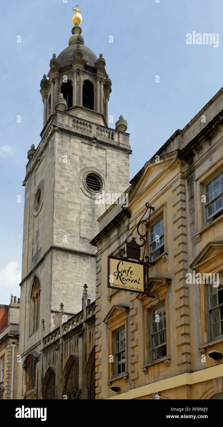 Allerheiligen Kirche aus dem 18. Jahrhundert mit Turm aus dem frühen 19. Jahrhundert Laterne Mais Street, Bristol Stockfoto